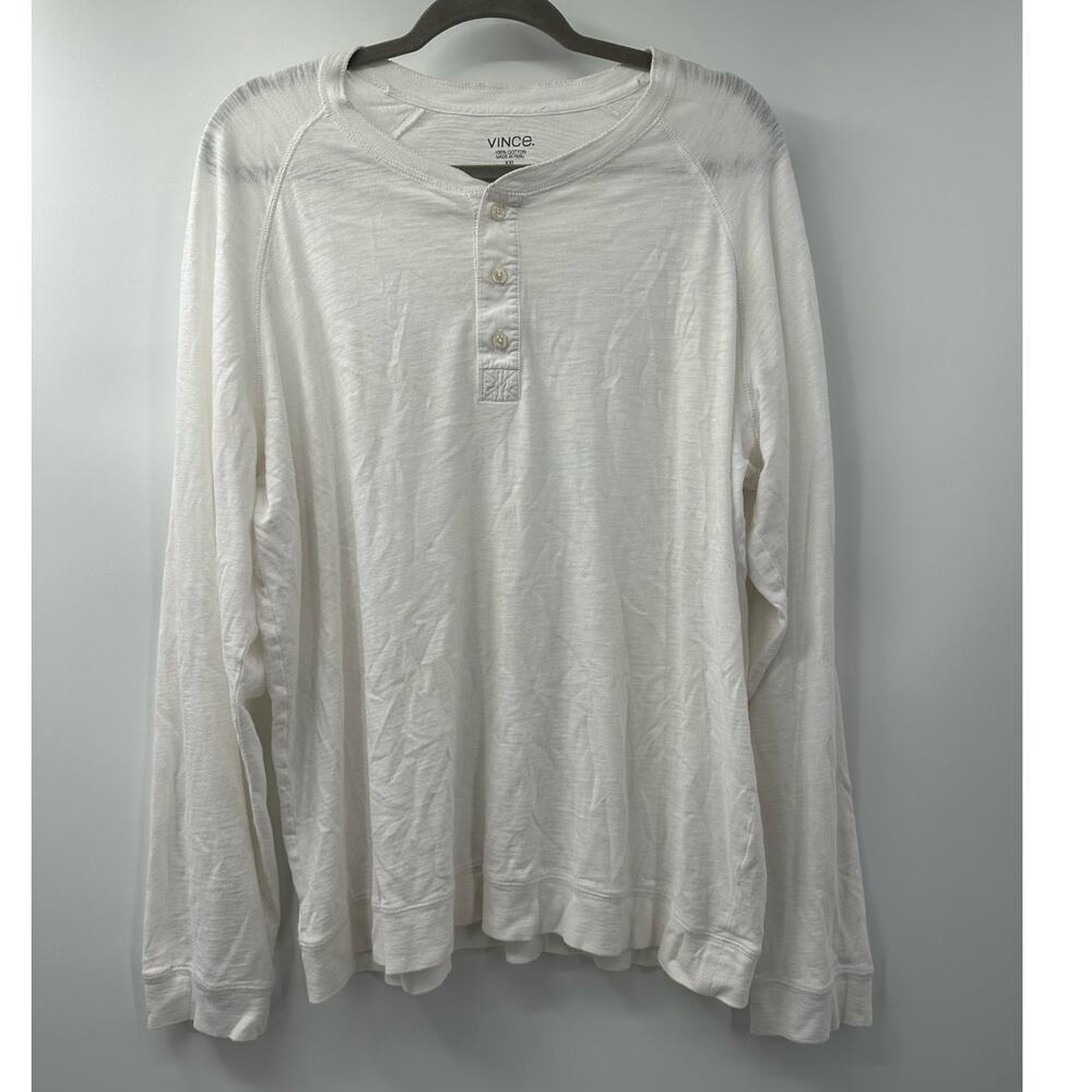 Vince Men Long‎ Sleeve Henley 3 Button 100% Cotton White Shirt Size XXL